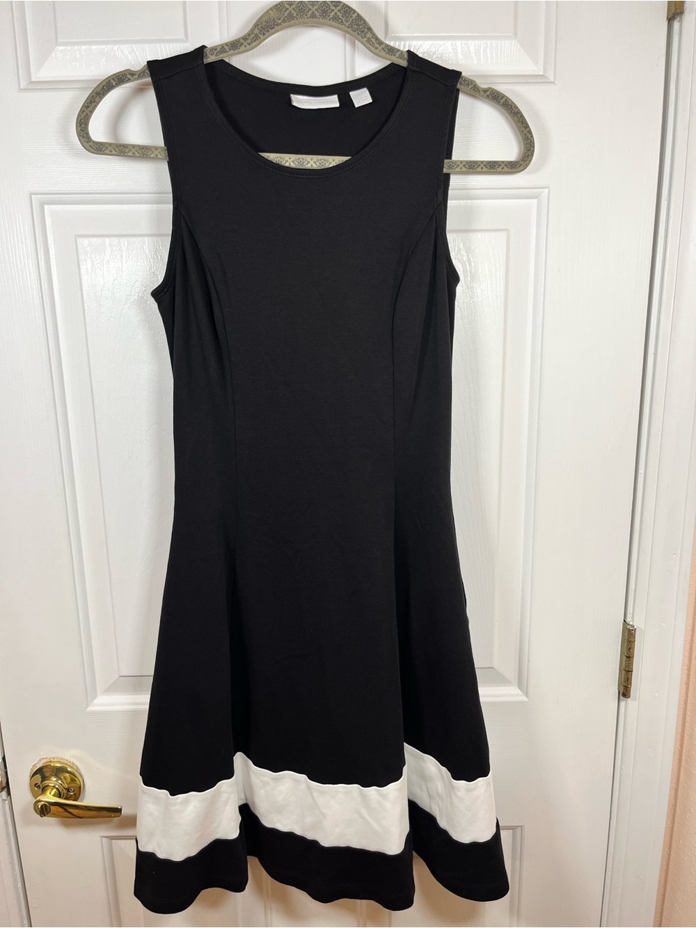New York & Company 100% Cotton Sleeveless Dress - Extra Small | White Stripe Hem